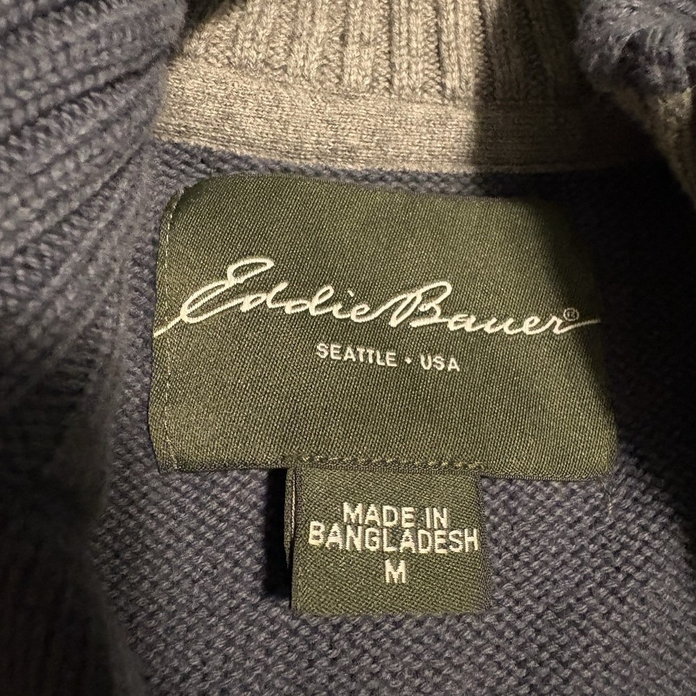 Eddie Bauer Sweater Men Medium Blue Turtleneck Quarter Zip Pull Over - Picture 8 of 16